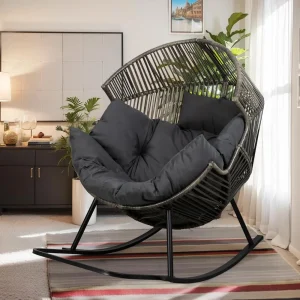 Wicker Egg Chair PE Rattan Rocking Chair with Cushion