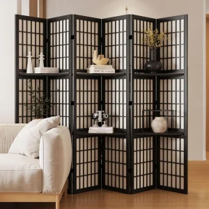 Room Divider with Shelves, 66.9-Inch Japanese Style for Home Office Bedroom Hotel