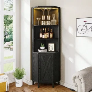 Bar Corner Liquor Cabinet Wine Storage with LED Light